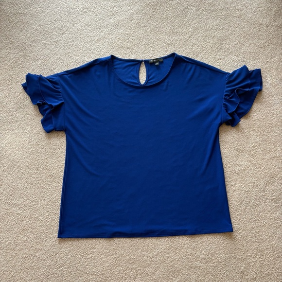 INC Blue Ruffle Sleeve Top - Picture 1 of 8